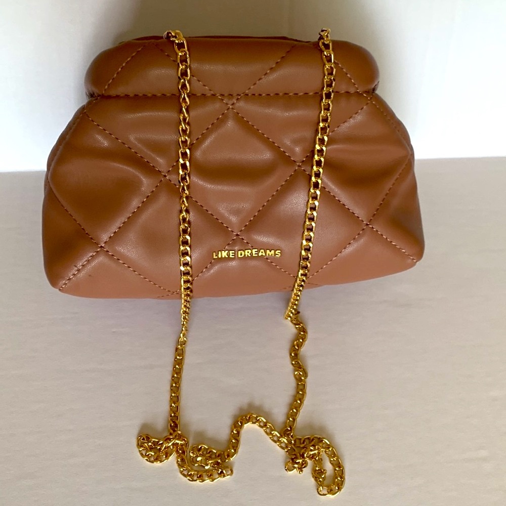 LIKE DREAMS. NWT. Mini quilted crossbody‎ bag with snap closure. Taupe co…